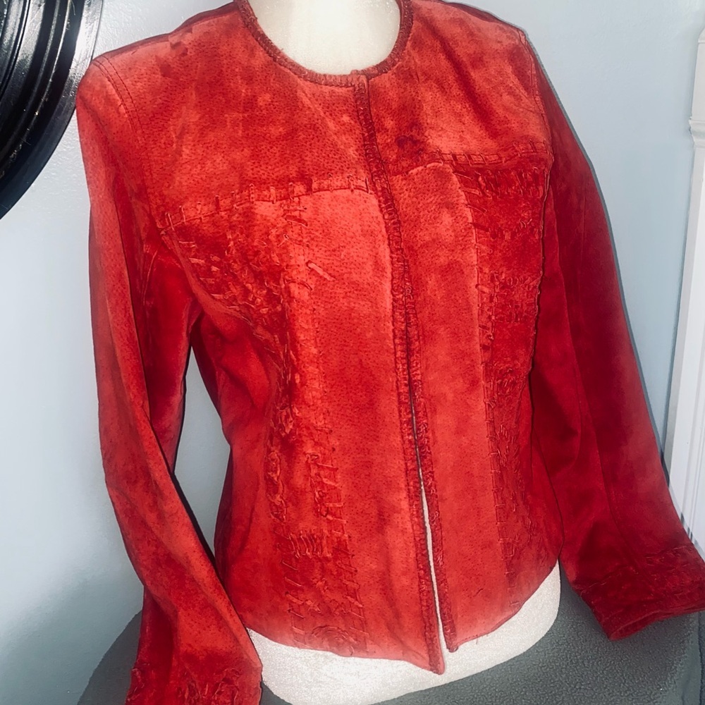 Chico's Red Suede Blazer with Cropped Fit